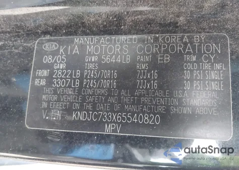 2006 Kia Sorento Ex/Lx из США, поврежденный, VIN KNDJC733X65540820